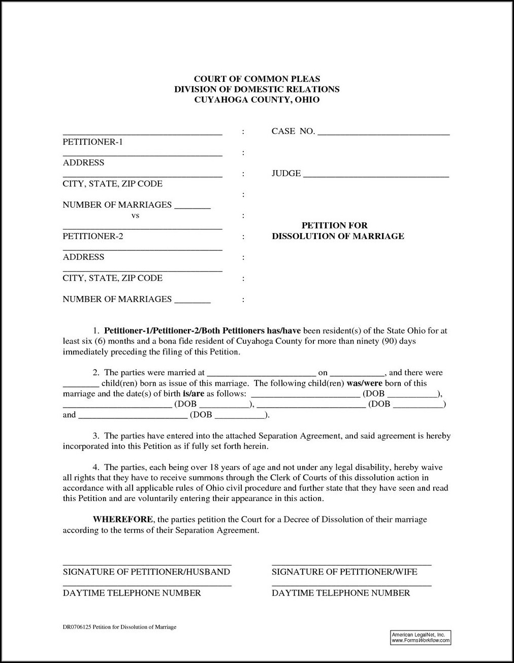 Dissolution Of Marriage Ohio Forms Form Resume Examples RE34R4J16x