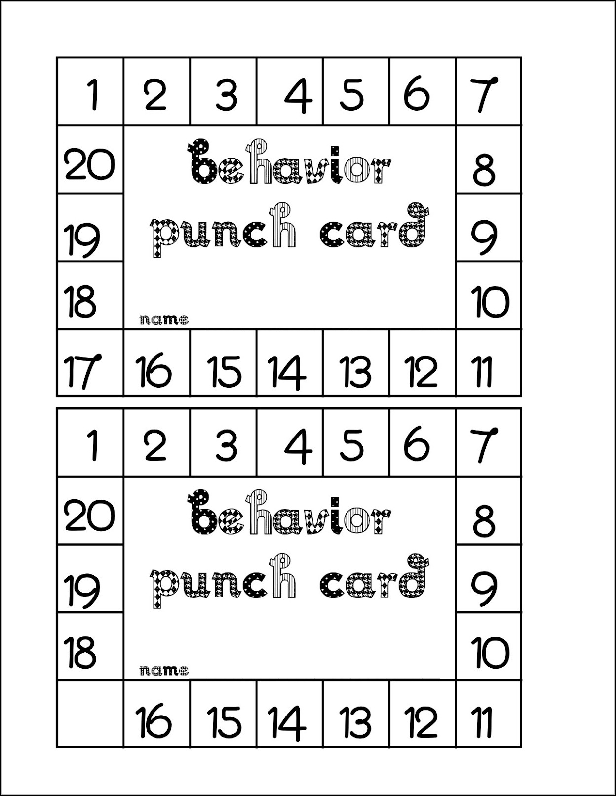 behavior punch cards template - Beyti With Free Printable Punch Card Template