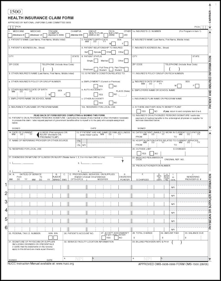 Hcfa 1500 Forms Free Download Form Resume Examples Or85MMO8Wz