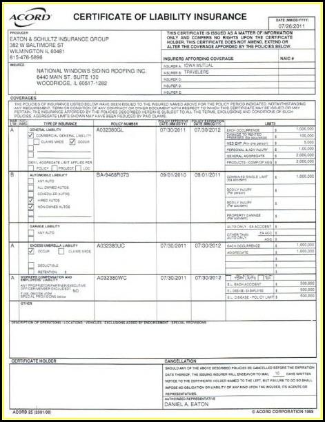 General Liability Acord Form 125 - Form : Resume Examples #xm1e02E8rL