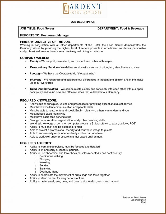 Hotel Maintenance Job Description Resume Template 2 Resume Examples