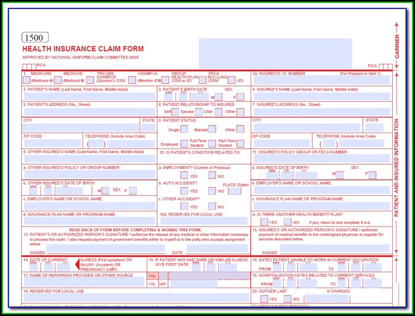 Health Insurance Claim Form 1500 Printable 3603