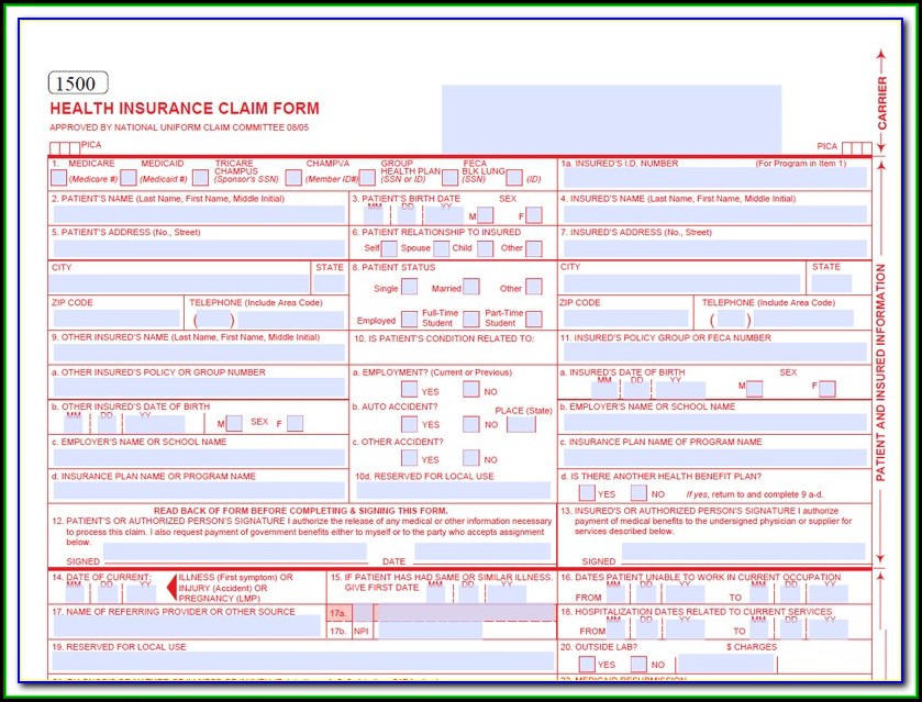 Health Insurance Claim Form 1500 Fillable Pdf Free Form Resume 