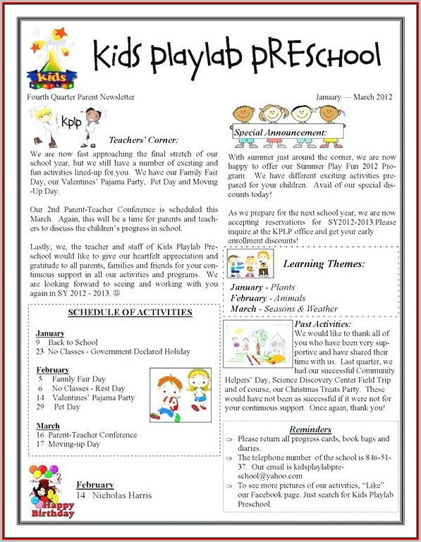 Free Editable School Newsletter Templates For Word - Template 1 ...