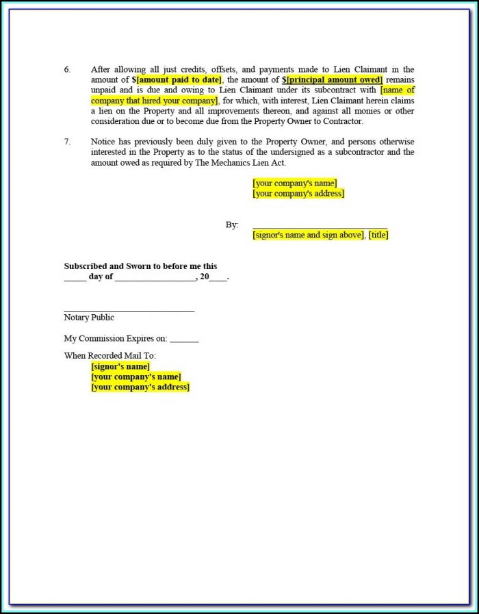 Subcontractor Lien Waiver Form Illinois - Form : Resume Examples ...