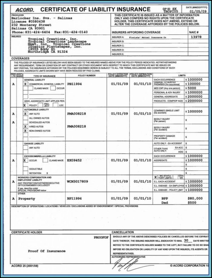 General Liability Acord Form 125 - Form : Resume Examples #xm1e02E8rL