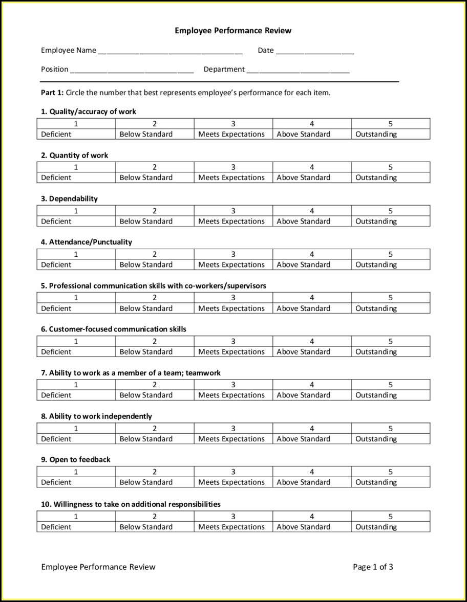 Printable Employee Evaluation Form Pdf Free