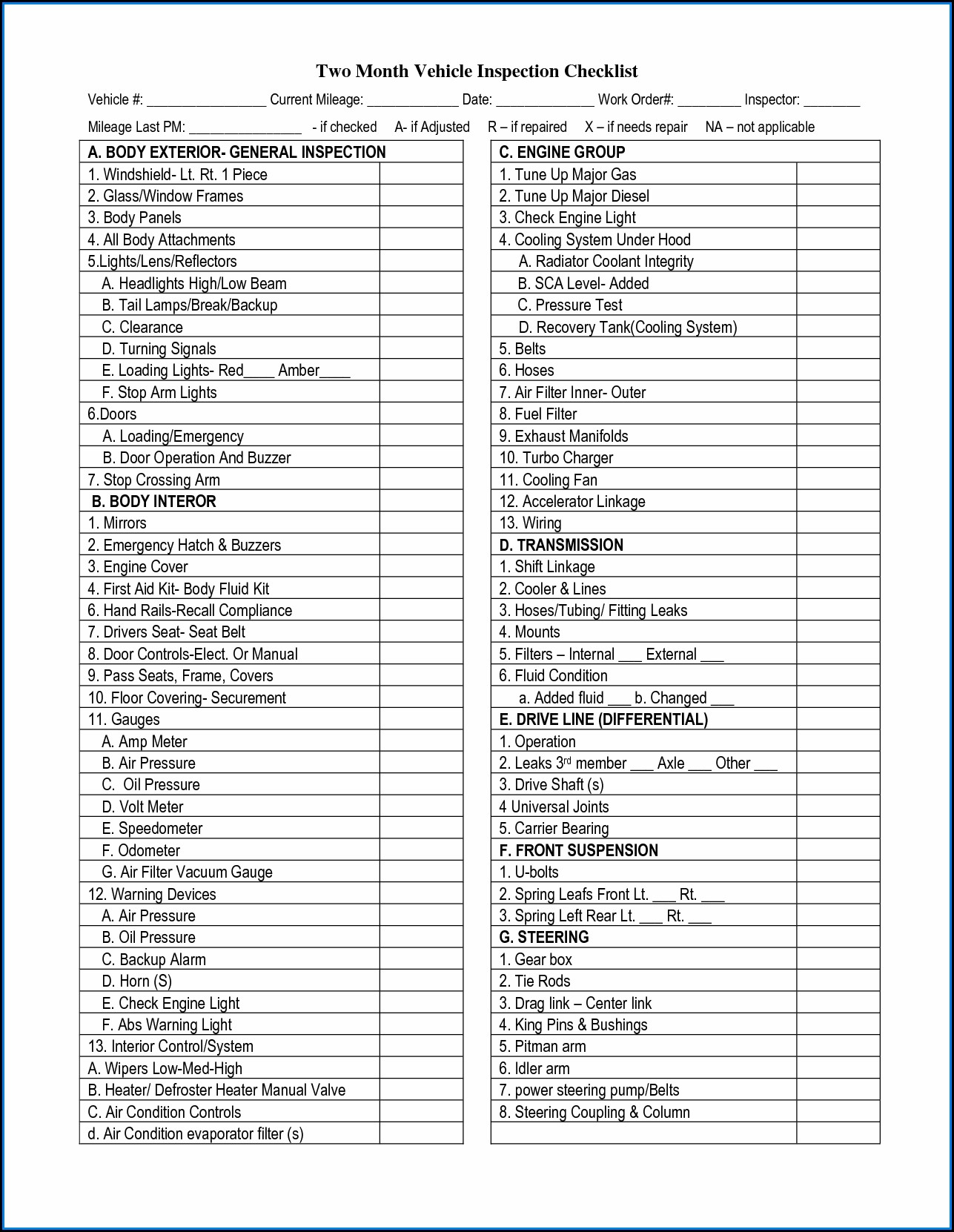 Printable Hvac Inspection Checklist Template