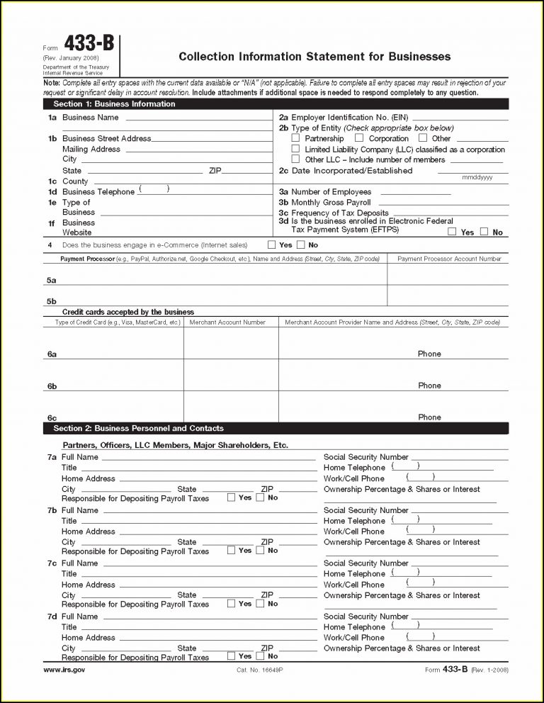 Irs Form 433 B Fillable - Form : Resume Examples #oPKlqVg3xn