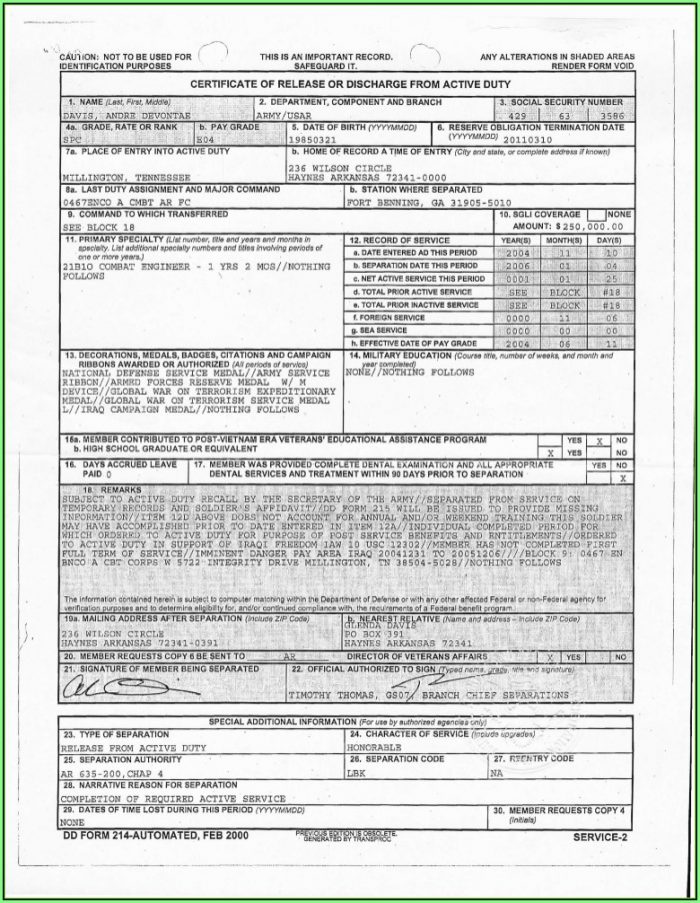 What Does Military Form Dd214 Look Like - Form : Resume Examples # ...