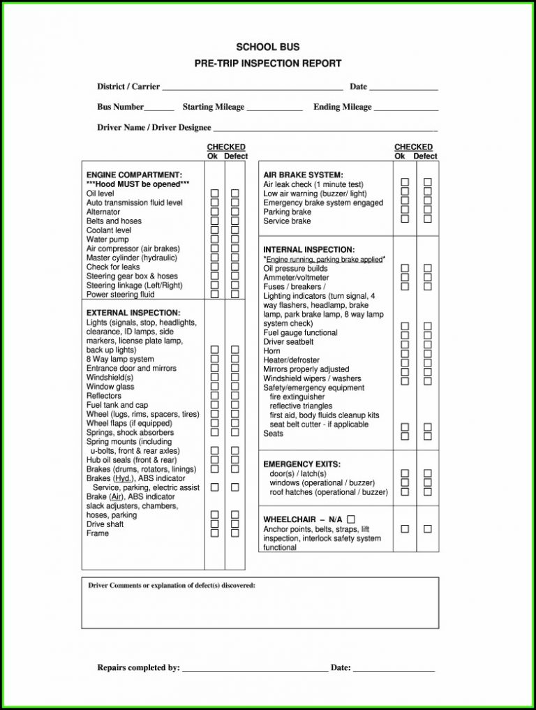 Ohio Cdl Pre Trip Inspection Checklist Form - Form : Resume Examples # ...