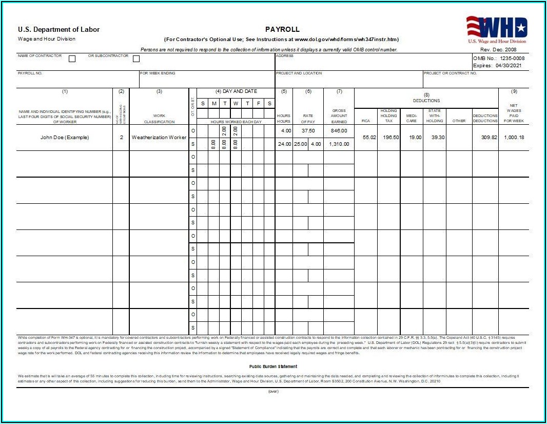 Certified Payroll Form Wh 347 Instructions - Form : Resume Examples # ...