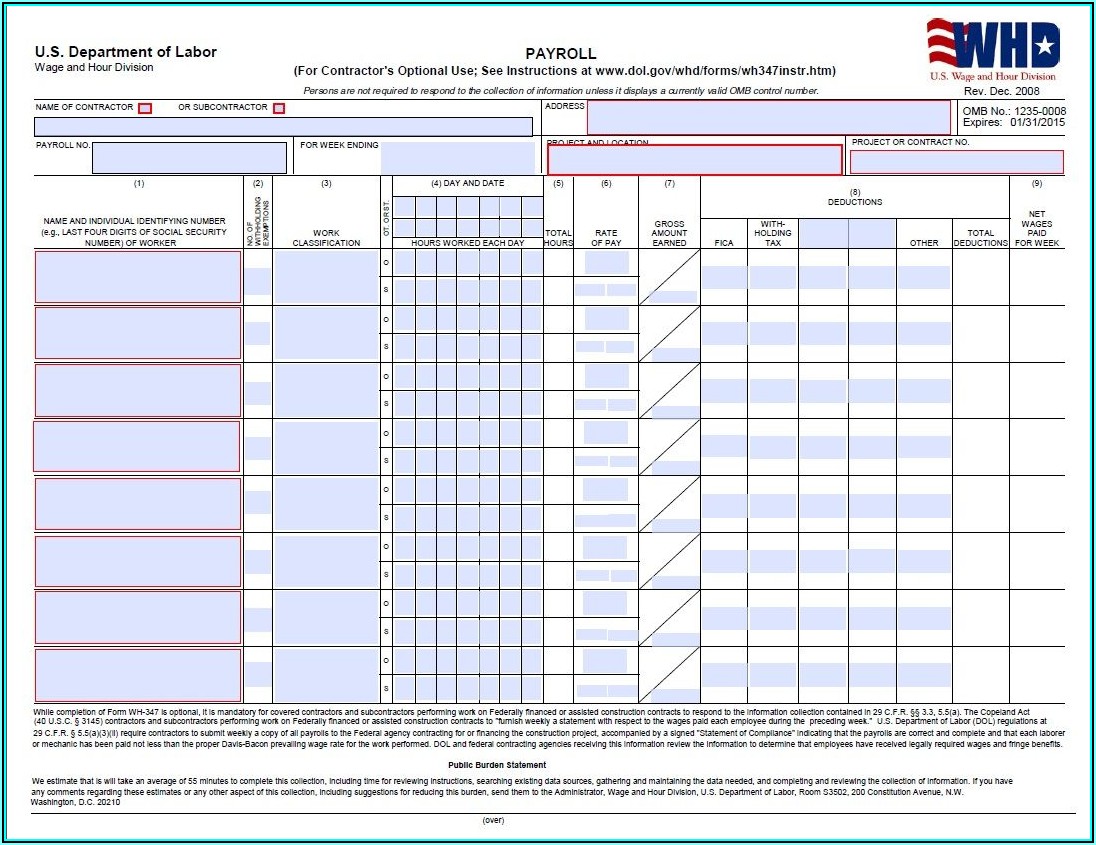 Certified Payroll Form Wh 347 Instructions - Form : Resume Examples # ...