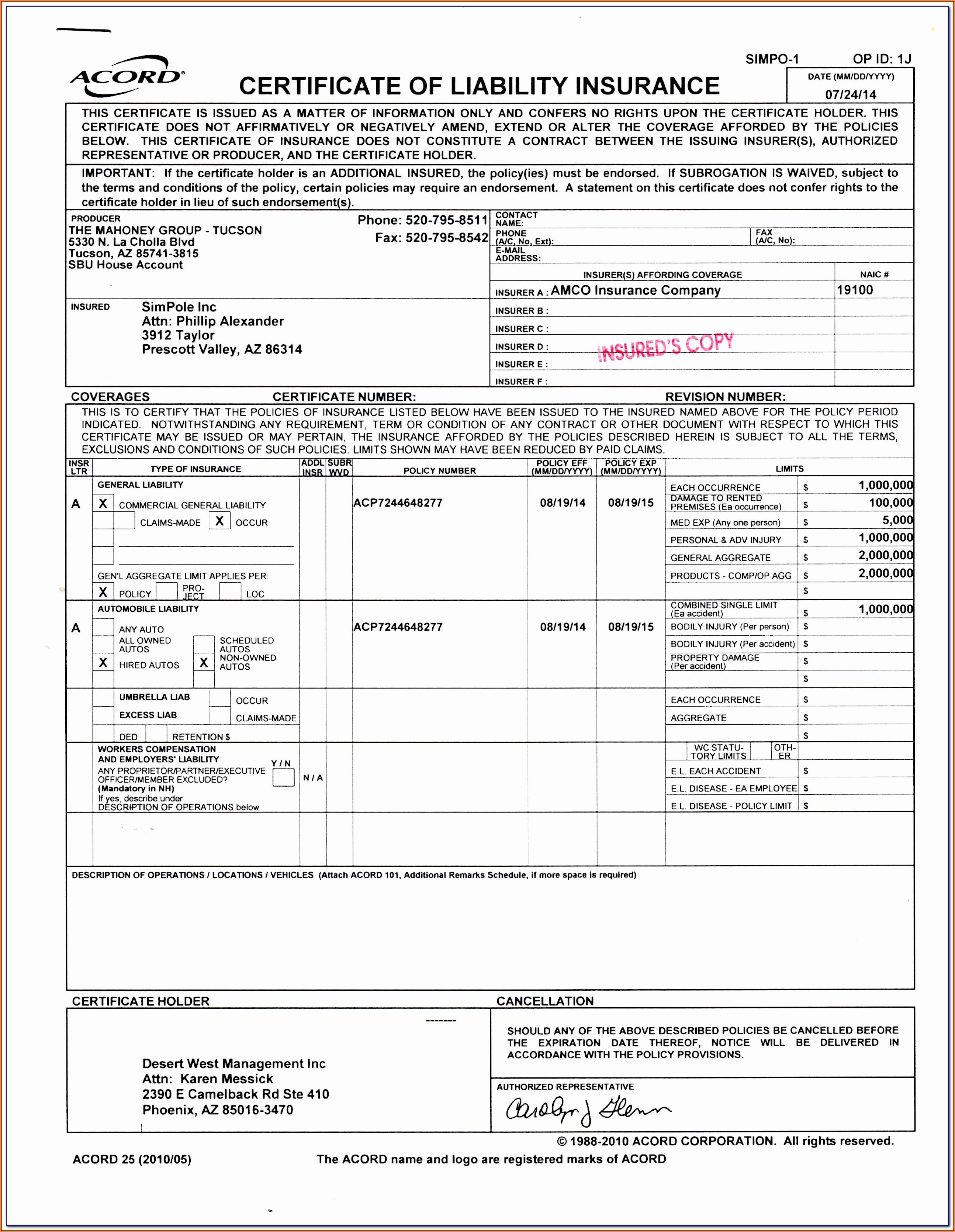 Printable Acord 126 Sample Forms And Document Templates To Submit Images