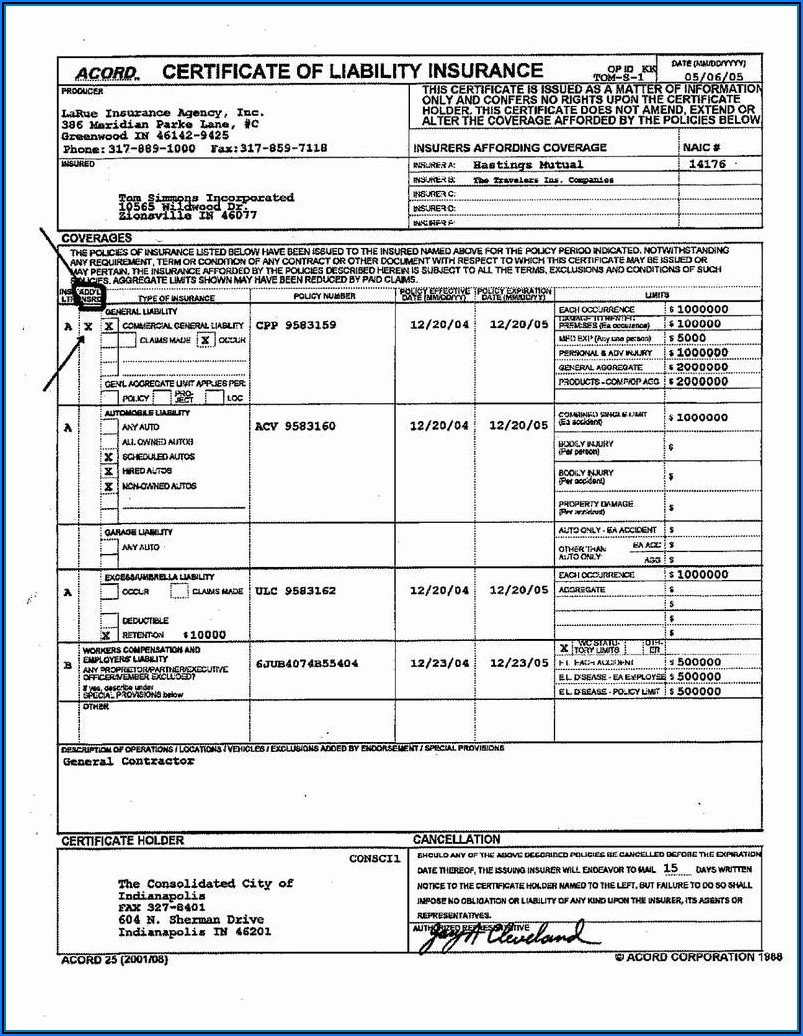 General Liability Acord Form 125 - Form : Resume Examples #xm1e02E8rL